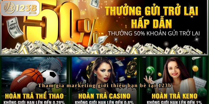 4 phúc lợi tham gia marketing giới thiệu bạn bè tại 123b 3 Hoa hồng cao theo doanh thu của người chơi giới thiệu